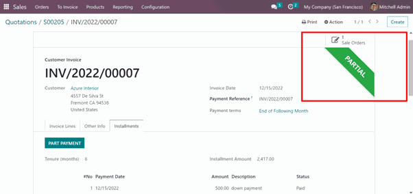 Configuration of Payment Installments Odoo App