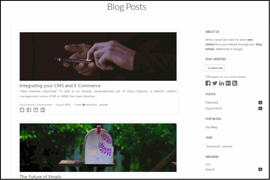 Odoo  Grocery Theme for Ecommerce Store: Display Latest Blogs