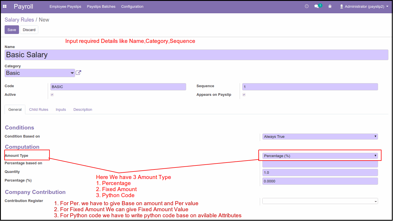 Create Salary Rules from Config Menu of HR Payroll Apps