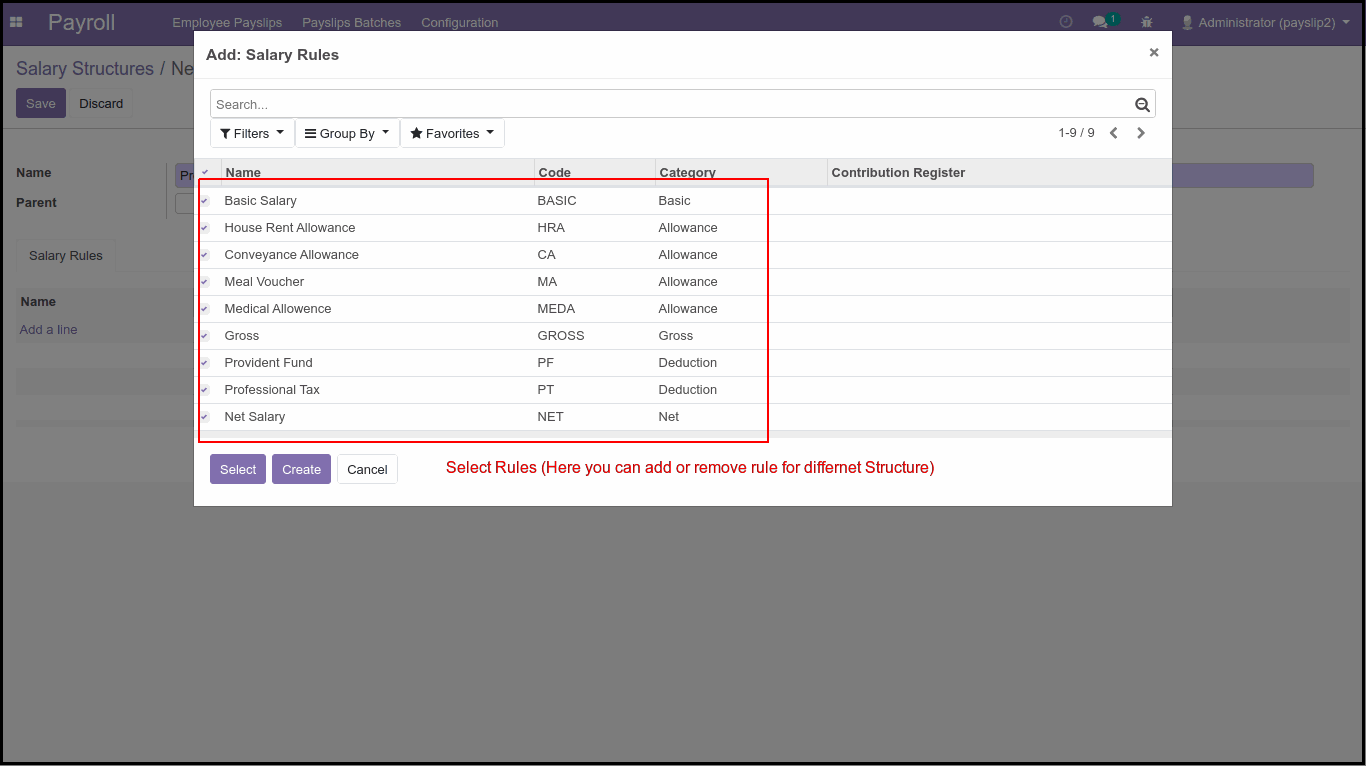 Create New Salary Structure in Odoo