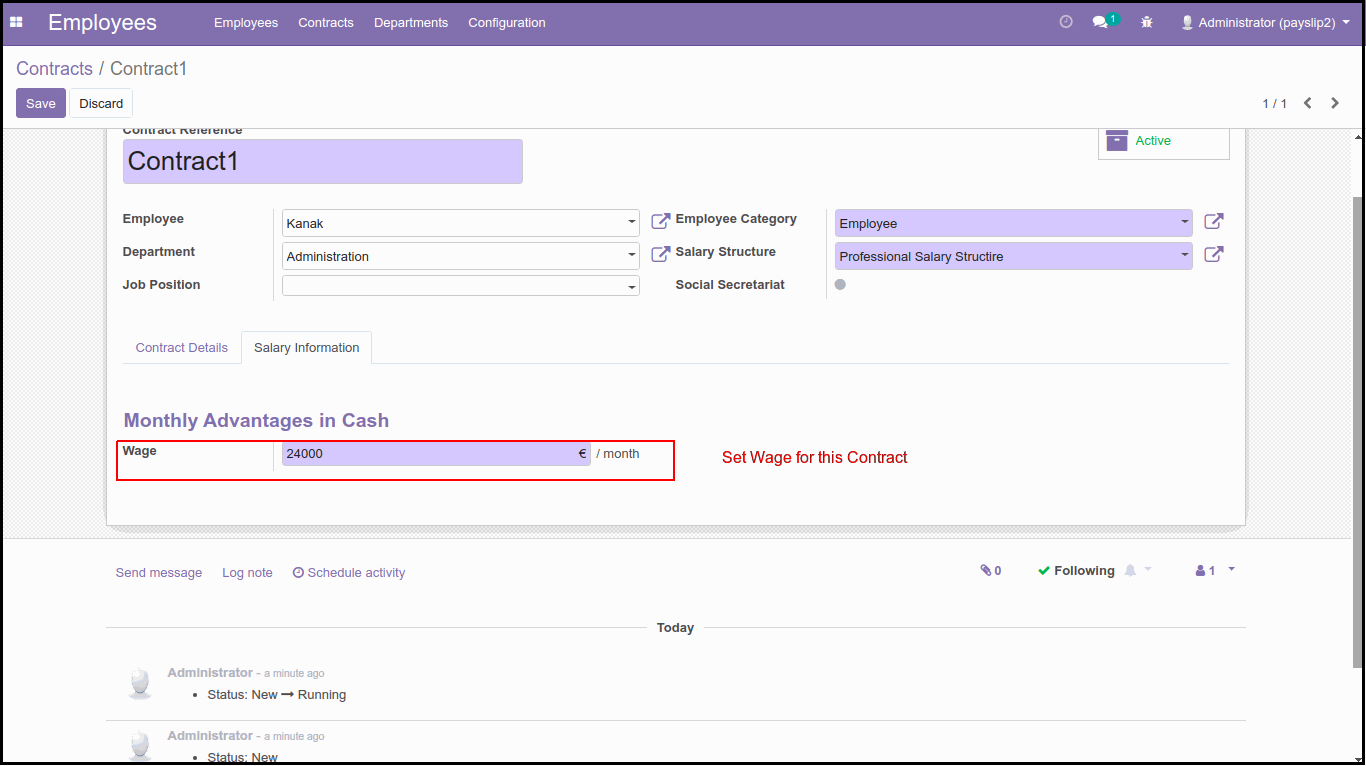 Create New Contract of Employee in Odoo