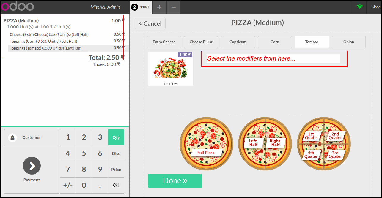 How Odoo POS Pizza Modifiers Module Works : POS Session