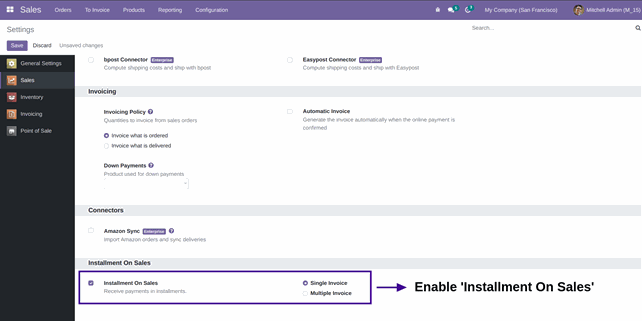 Enable Installment On Sales in Odoo