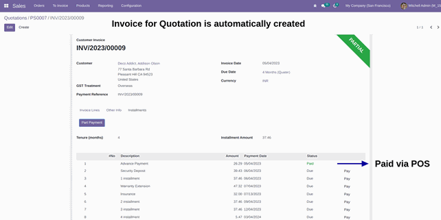 Backend Quotation and Invoice created - Odoo