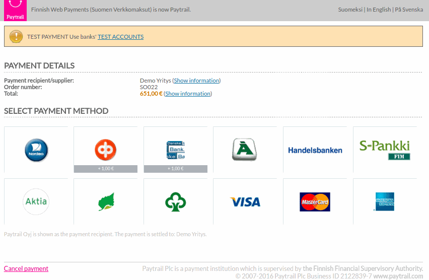 Paytrail Payment Page