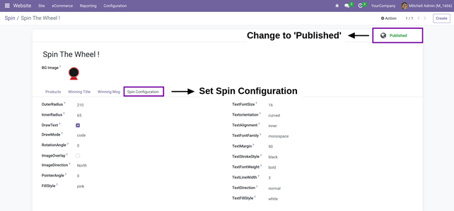 Configuration of Spin and Win Odoo App